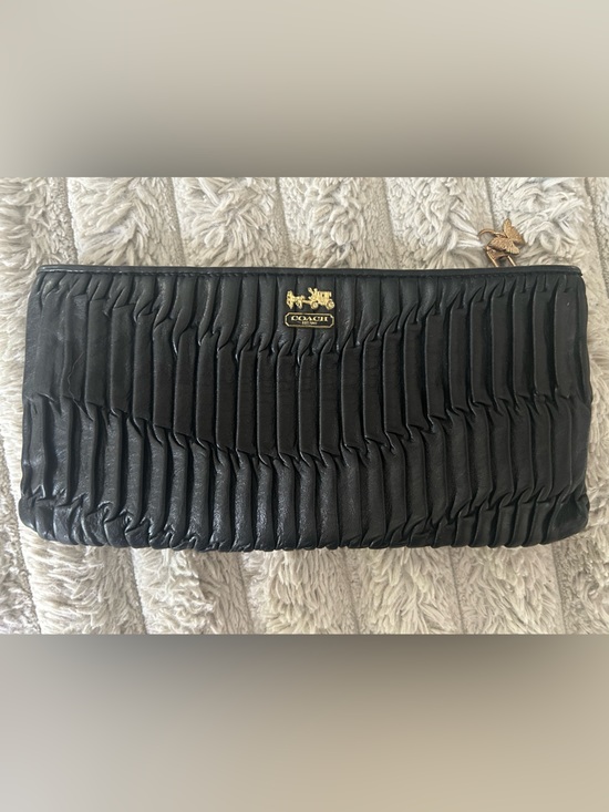 Coach Handbags - Coach Y2K Horse & Carriage Black Ruched Leather Clutch Wristlet